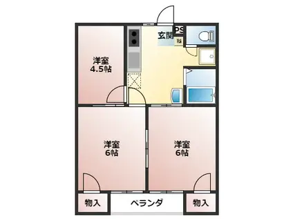コア一番館(3DK/2階)の間取り写真