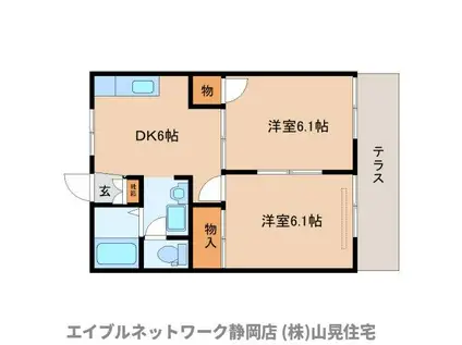 コーポラス弥生B(2DK/1階)の間取り写真