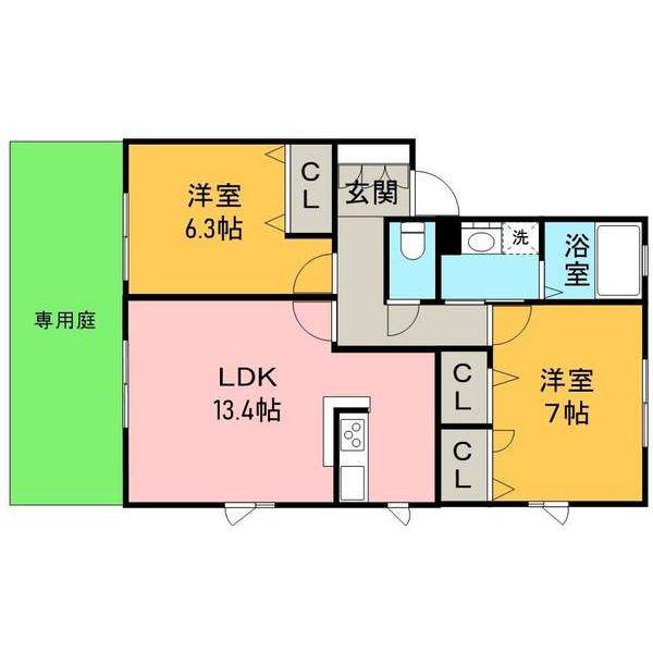ベリーズスクエア サウス(2LDK/1階)の間取り写真