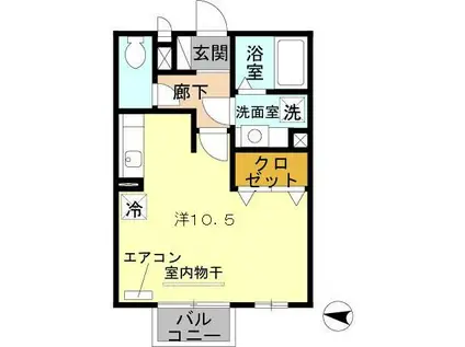 D-ROOMウィステリアB棟(ワンルーム/2階)の間取り写真