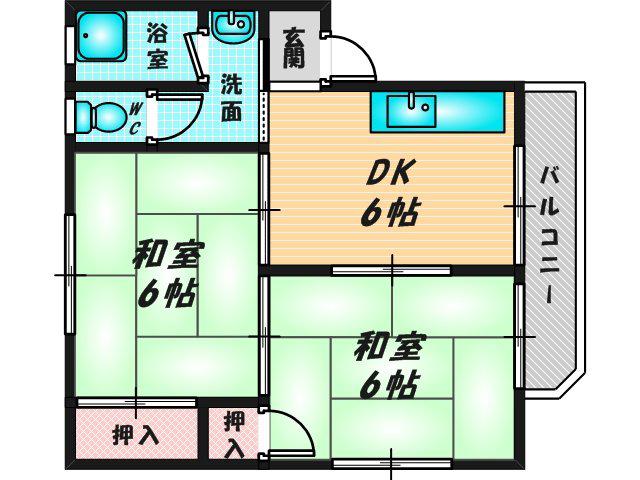 稲地ハイツ(2DK/4階)の間取り写真