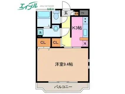 ユートピア垣鼻II(1K/3階)の間取り写真