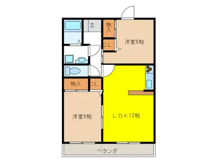 ルミナス島(2LDK/2階)の間取り写真