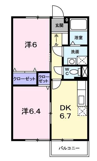 スカイハイツ川井(2DK/1階)の間取り写真