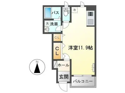 ペイジブルフルール(ワンルーム/1階)の間取り写真