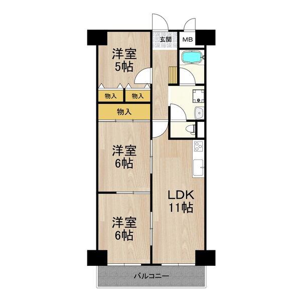 サンメゾン(3LDK/5階)の間取り写真