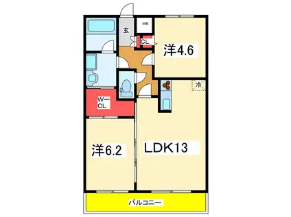 KOKOMO天神尾(2LDK/1階)の間取り写真