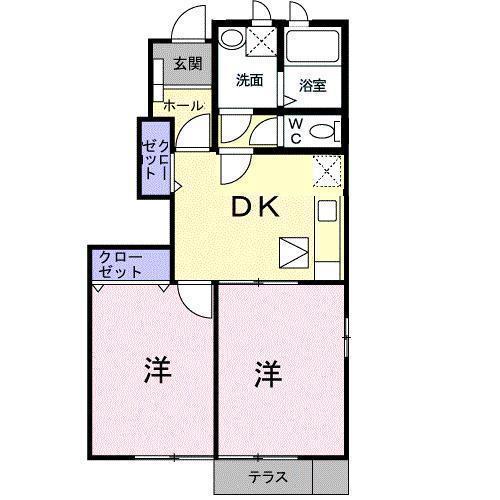 エレガンス壱番館(2DK/1階)の間取り写真