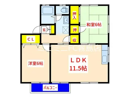 セジュールこがの杜(2LDK/2階)の間取り写真