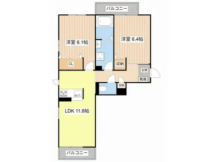ベレオ IWAHATA(2LDK/2階)の間取り写真