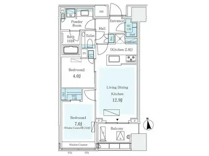 パークコート ザ・三番町ハウス(2LDK/9階)の間取り写真