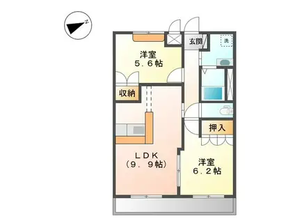 ハーフパッチ(2LDK/1階)の間取り写真