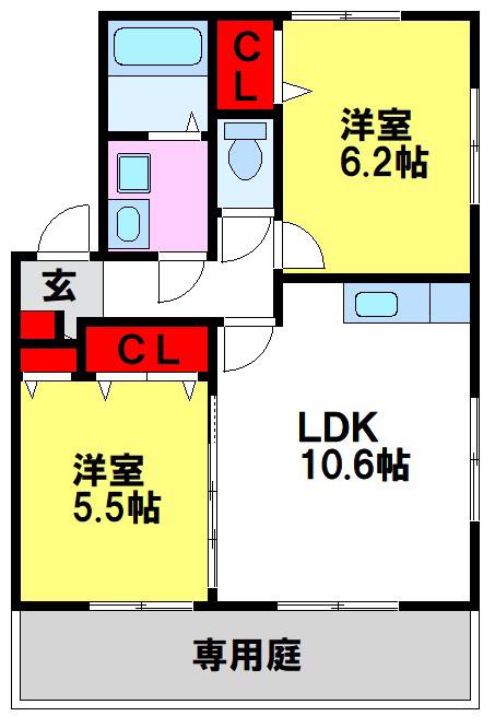サンスクエア大崎(2LDK/1階)の間取り写真