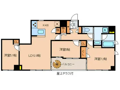カスタリア人形町II(3LDK/12階)の間取り写真