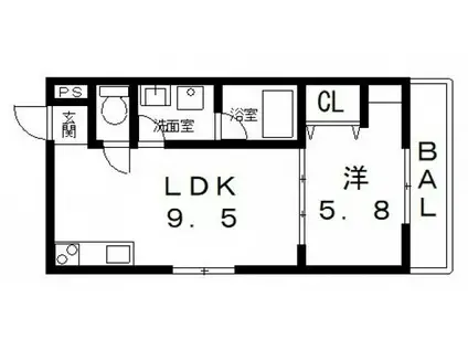 駅前つばきハイツ(1LDK/3階)の間取り写真