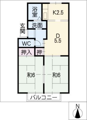 グリーンヴィレッジ瀬戸口(2DK/2階)の間取り写真