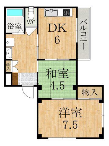 北八木ハイツ(2DK/1階)の間取り写真
