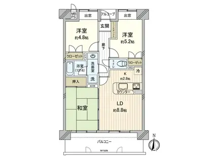ダイアパレス東島田(3LDK/8階)の間取り写真