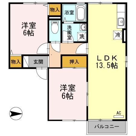 ローズガーデン(2LDK/2階)の間取り写真