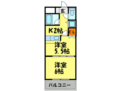 リーブ大橋(2K/1階)の間取り写真