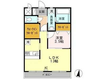 グレイスヒルズIII(1LDK/2階)の間取り写真
