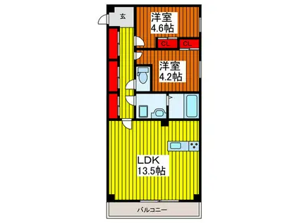 南町計画(2LDK/3階)の間取り写真