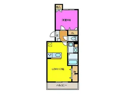 グランディール助信(1LDK/1階)の間取り写真