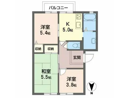 ブリーズ大安寺B(3K/2階)の間取り写真