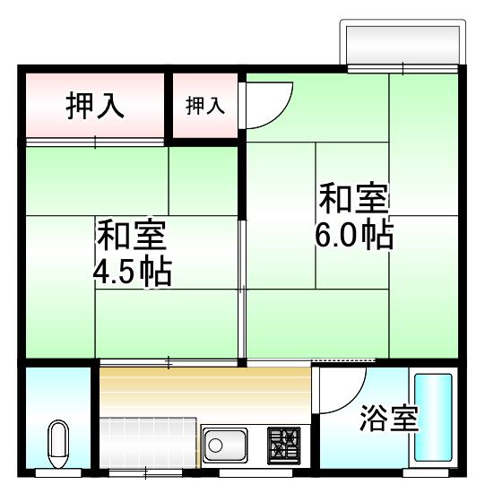 賑町文化 北棟(2K/2階)の間取り写真