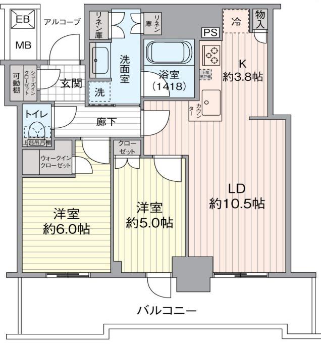シエリアタワー大阪堀江(2LDK/31階)の間取り写真