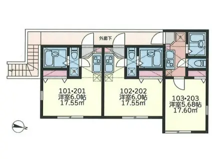 プラナス希望ヶ丘(1K/1階)の間取り写真