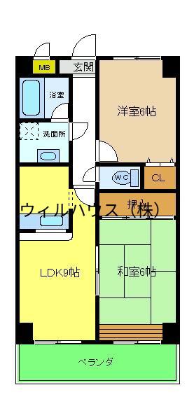 ベルローゼ浜寺(2LDK/1階)の間取り写真