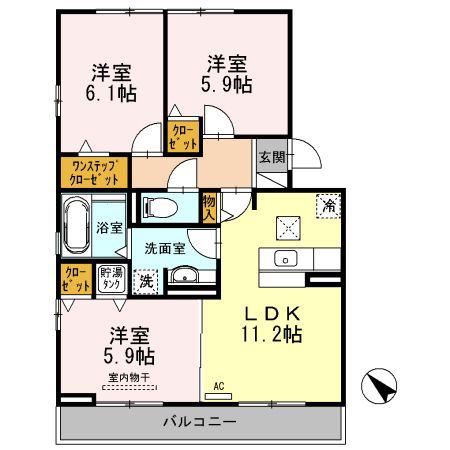 グランデ北沢II(3LDK/1階)の間取り写真