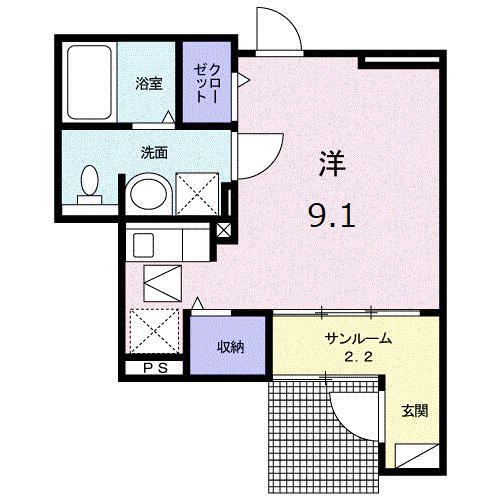 メゾンメルヴェーユI(ワンルーム/1階)の間取り写真