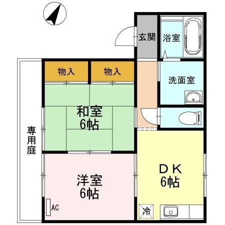 プレジール倉本A棟(2DK/1階)の間取り写真