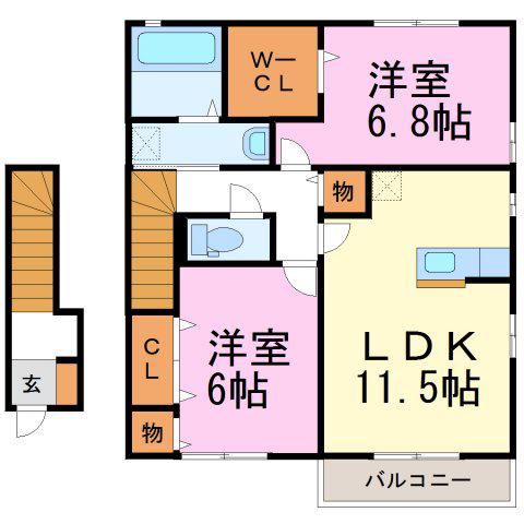 サングリーンC(2LDK/2階)の間取り写真