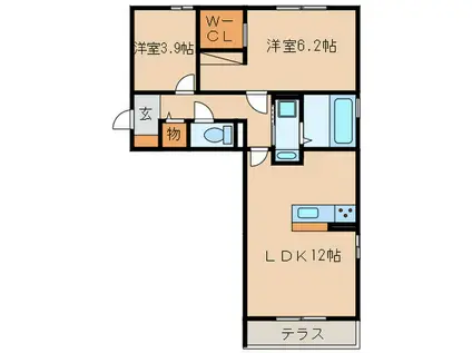 ヴィラ ウィステリア(2LDK/1階)の間取り写真