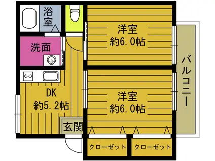 カーサ山一(2K/1階)の間取り写真