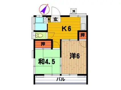 若草荘(2DK/2階)の間取り写真