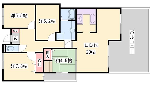 リブレ北新在家(4LDK/4階)の間取り写真