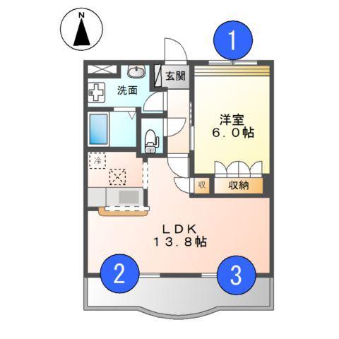 ディアベルジュII(1LDK/1階)の間取り写真
