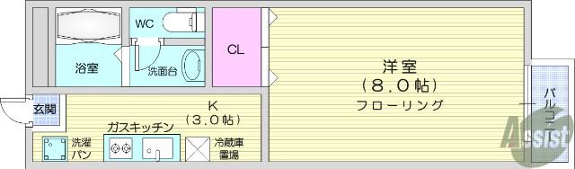 ドミールつかさB(1K/1階)の間取り写真
