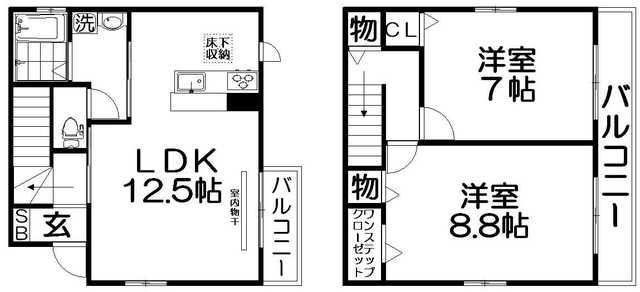 ウインベル高倉A棟(2LDK/1階)の間取り写真