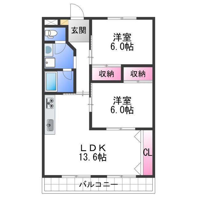 ラピュタ宮前(2LDK/4階)の間取り写真