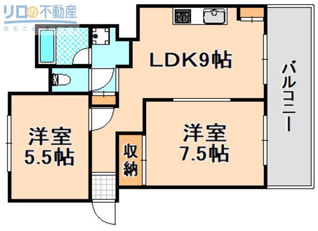 桜台ハイツ1号棟(2LDK/4階)の間取り写真