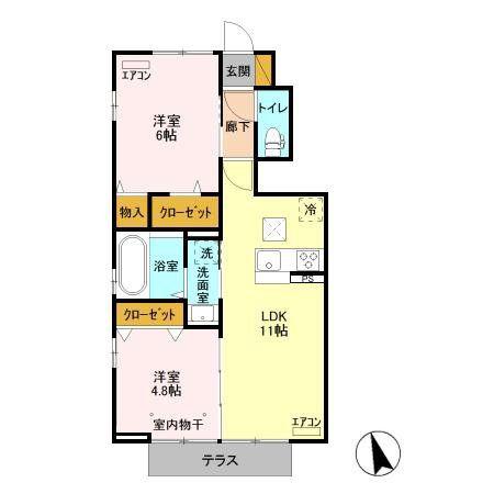 フォルテッシモ(2LDK/1階)の間取り写真