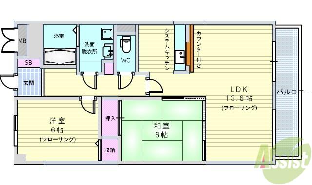 西緑丘プラザビル(2LDK/3階)の間取り写真