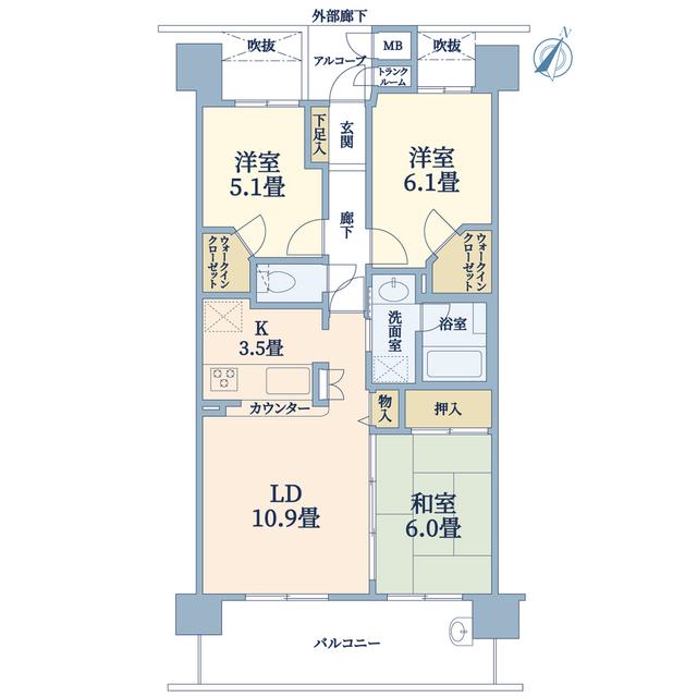 コスモシティ神戸本山(3LDK/9階)の間取り写真