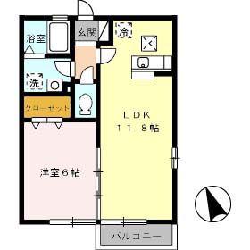リビングタウン伏石IIB棟(1LDK/1階)の間取り写真