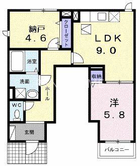 ラ・フルール(1SDK/1階)の間取り写真